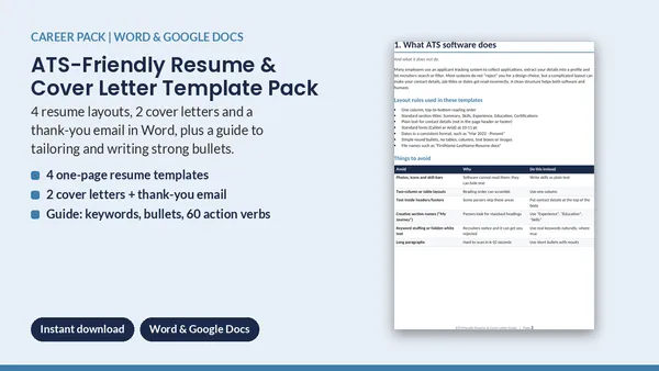 Cover of ATS-Friendly Resume & Cover Letter Template Pack - 7 Word Templates