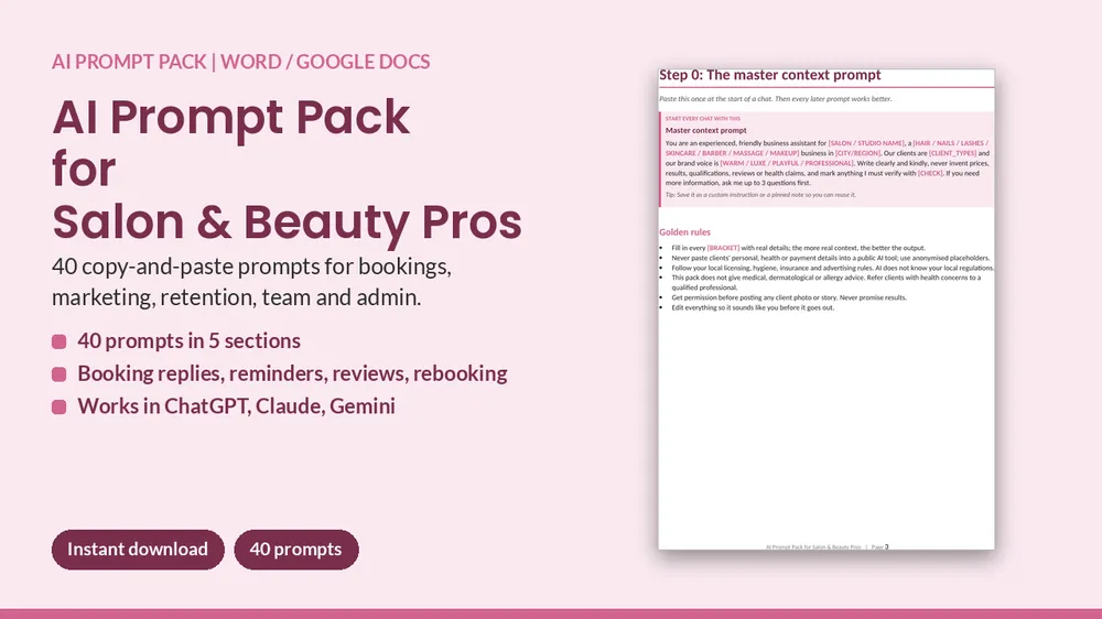 Cover of AI Prompt Pack for Salon & Beauty Pros - 40 Prompts