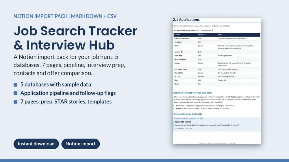 Cover of Job Search Tracker & Interview Hub - Notion Import Pack