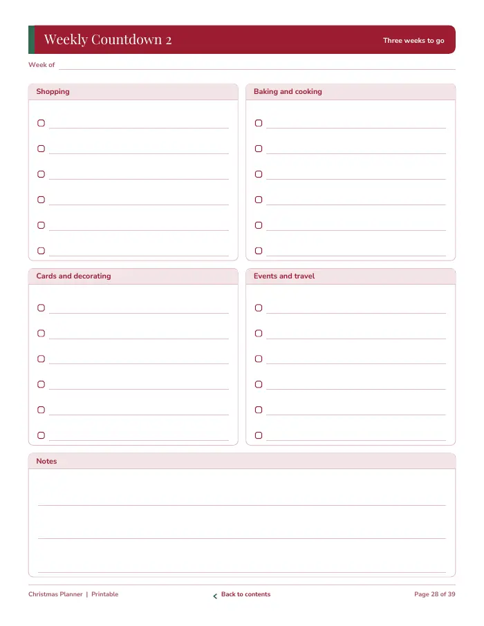Inside page 3 of Christmas Planner