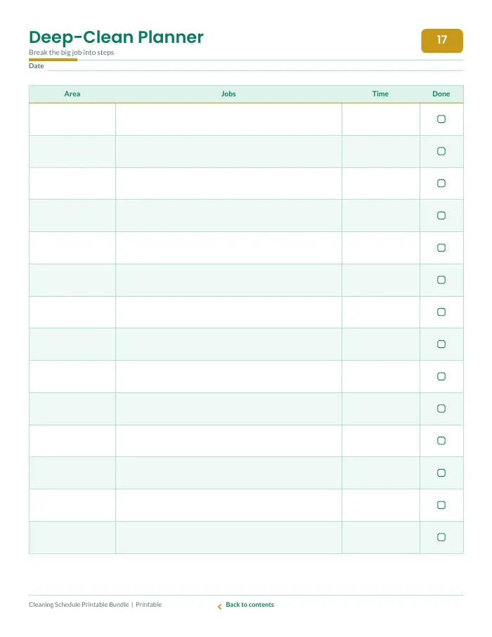 Inside page 2 of Cleaning Schedule Printable Bundle