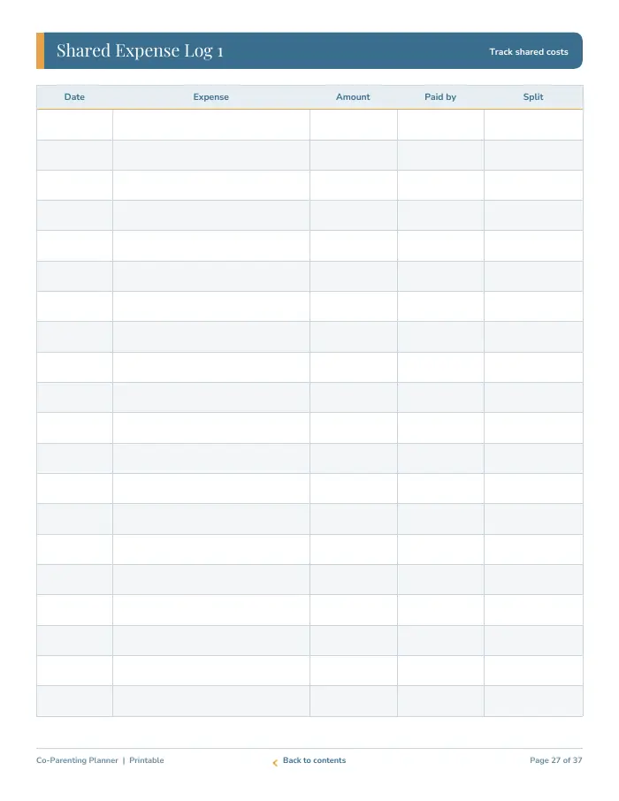 Inside page 3 of Co-Parenting Planner & Binder