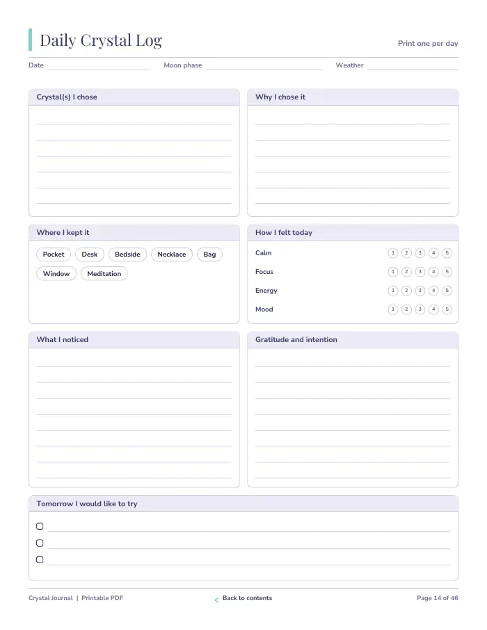 Inside page 1 of Crystal Journal