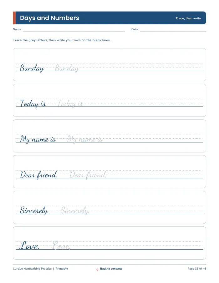 Inside page 3 of Cursive Handwriting Practice