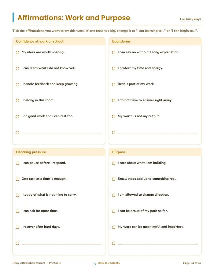 Inside page 2 of Daily Affirmation Journal