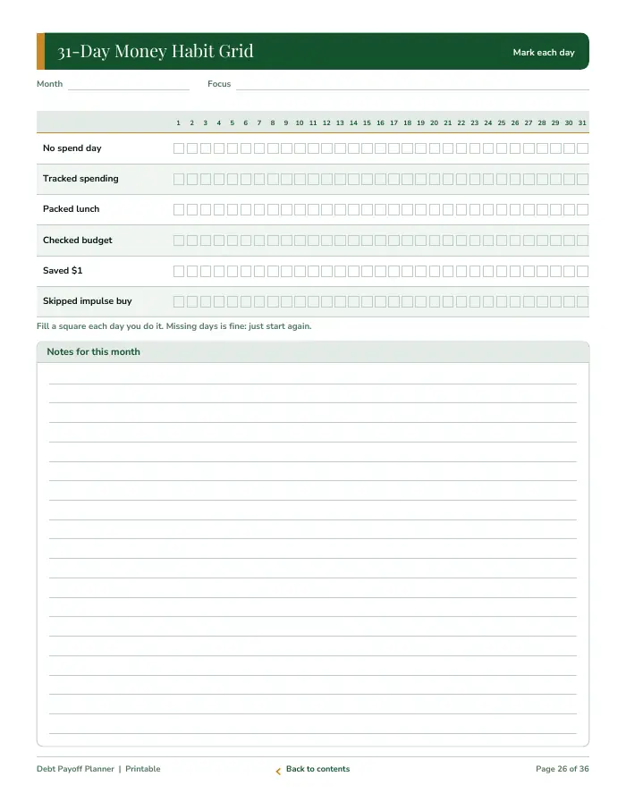 Inside page 3 of Debt Payoff Planner