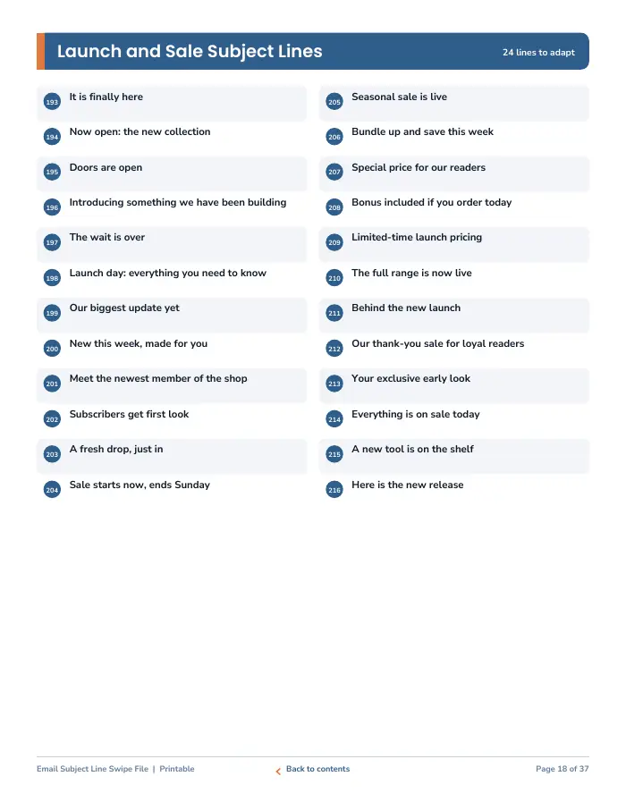 Inside page 2 of Email Subject Line Swipe File