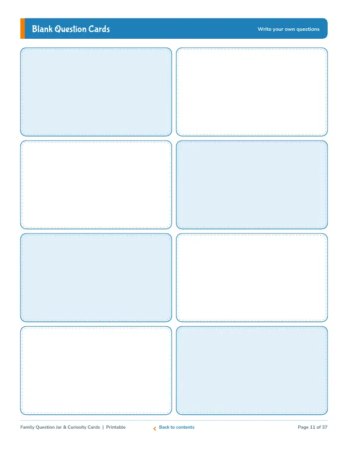 Inside page 1 of Family Question Jar & Curiosity Cards