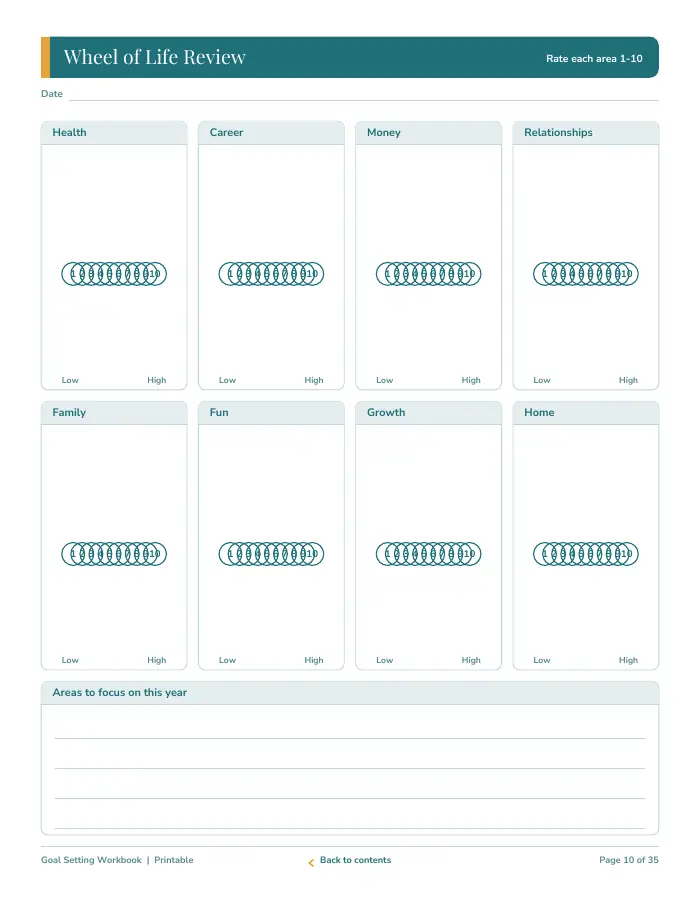 Inside page 1 of Goal Setting Workbook