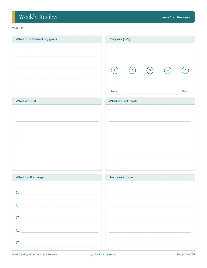 Inside page 3 of Goal Setting Workbook