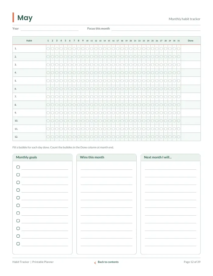 Inside page 1 of Habit Tracker