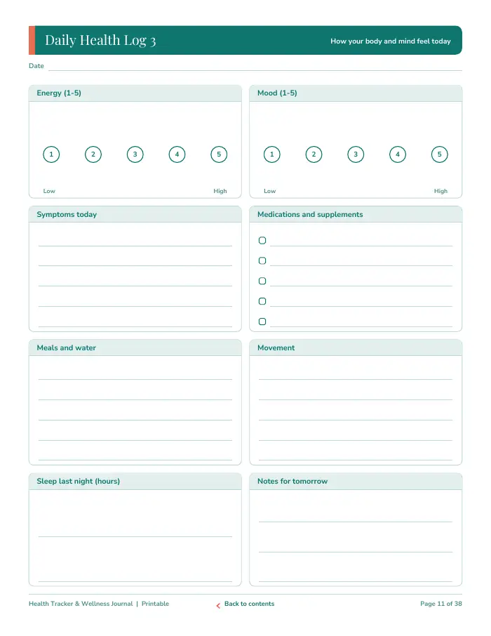 Inside page 1 of Health Tracker & Wellness Journal