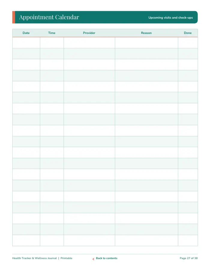 Inside page 3 of Health Tracker & Wellness Journal
