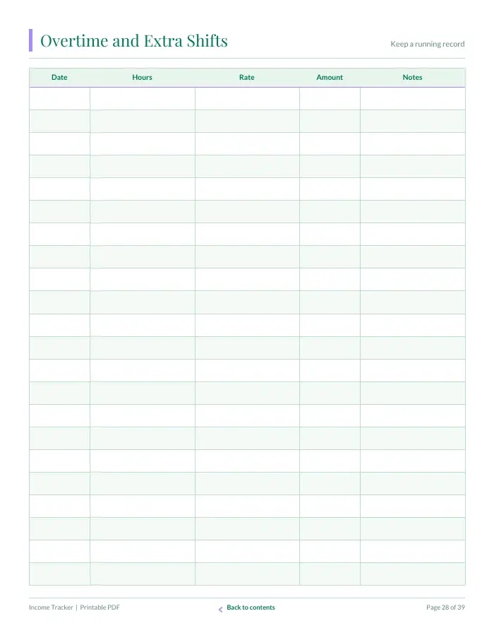 Inside page 3 of Income Tracker