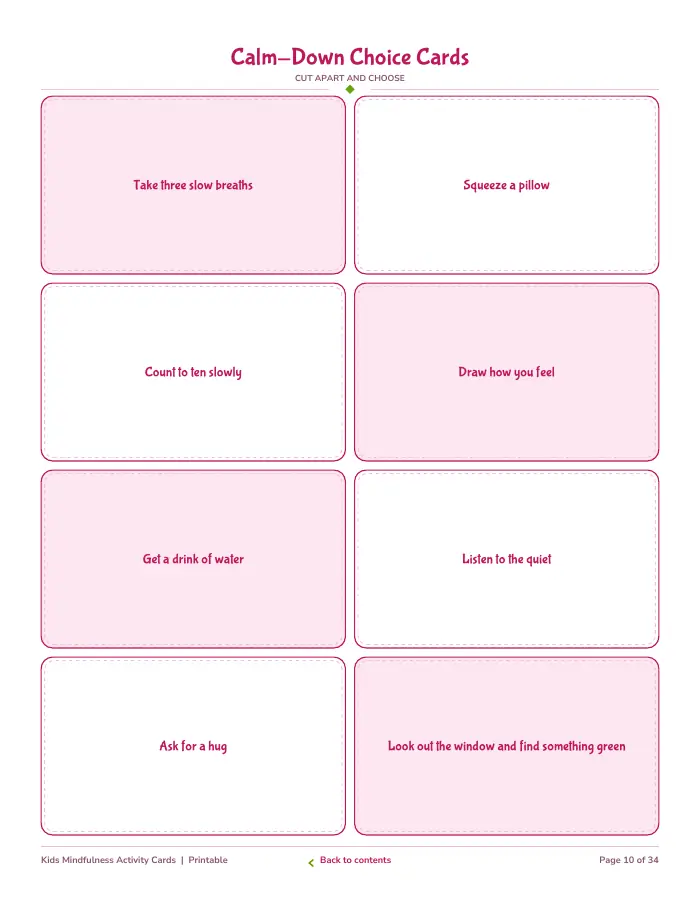 Inside page 1 of Kids Mindfulness Activity Cards