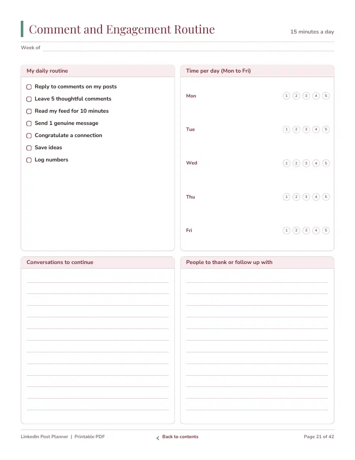 Inside page 2 of LinkedIn Post Planner