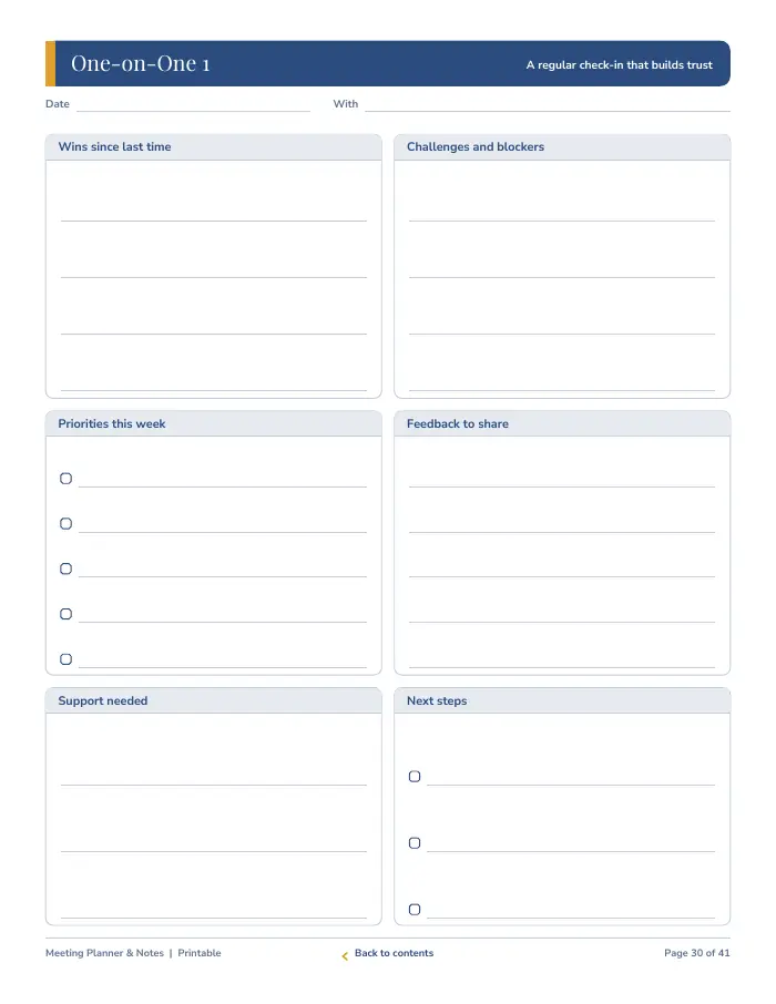 Inside page 3 of Meeting Planner & Notes