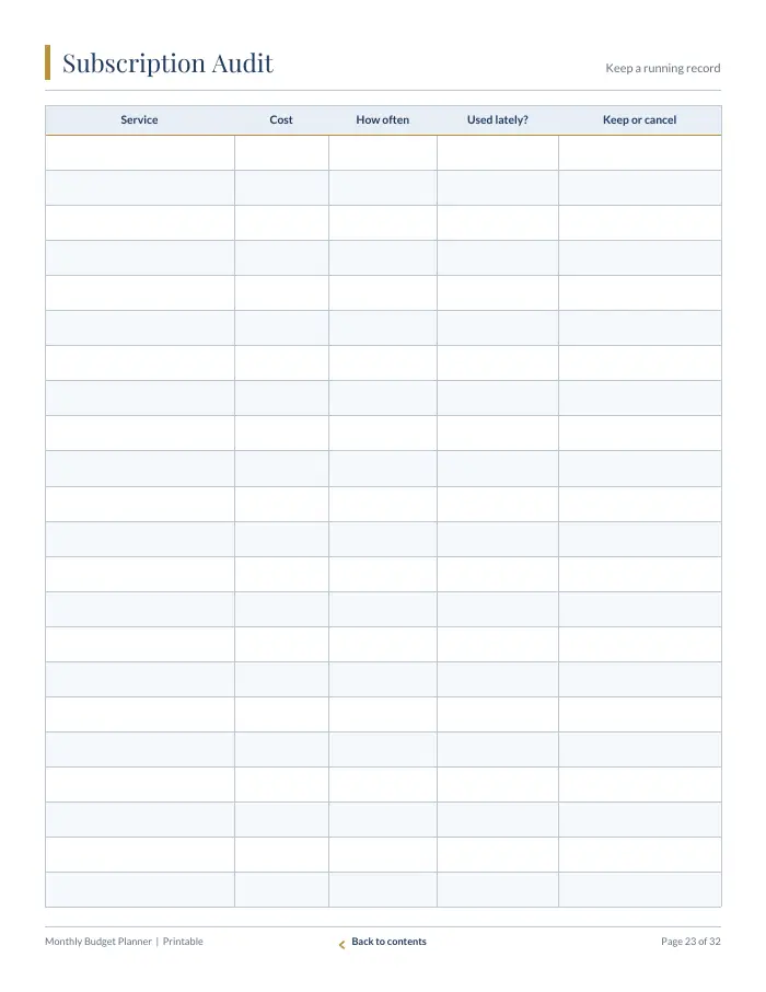 Inside page 3 of Monthly Budget Planner