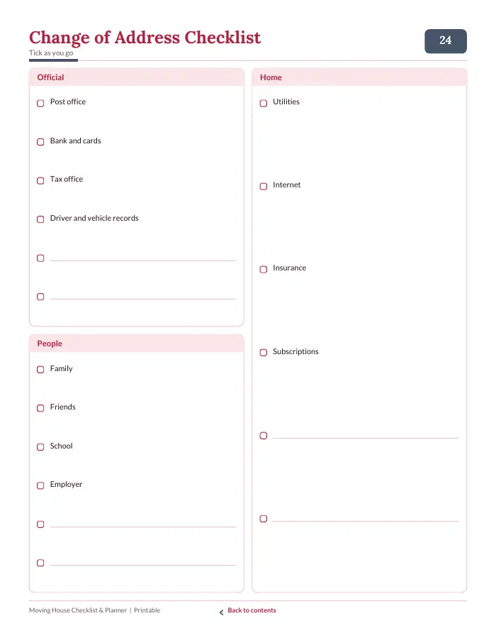Inside page 3 of Moving House Checklist & Planner