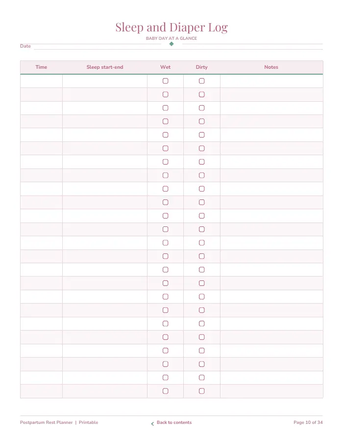Inside page 1 of Postpartum Recovery & Rest Planner
