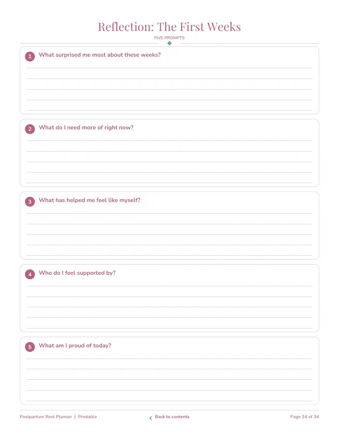 Inside page 3 of Postpartum Recovery & Rest Planner