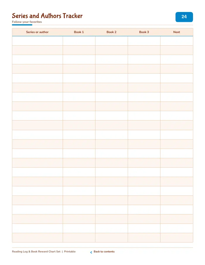 Inside page 3 of Reading Log & Book Reward Chart Set