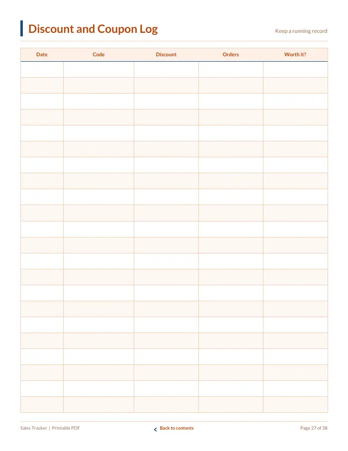 Inside page 3 of Sales Tracker