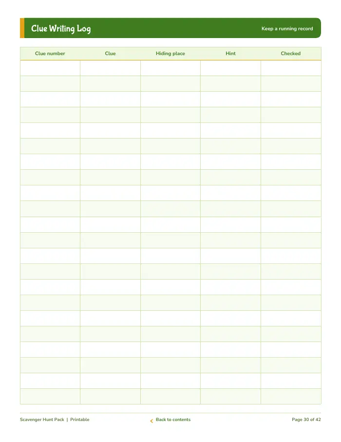 Inside page 3 of Scavenger Hunt Pack