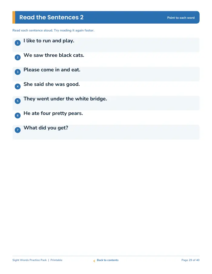 Inside page 3 of Sight Words Practice Pack
