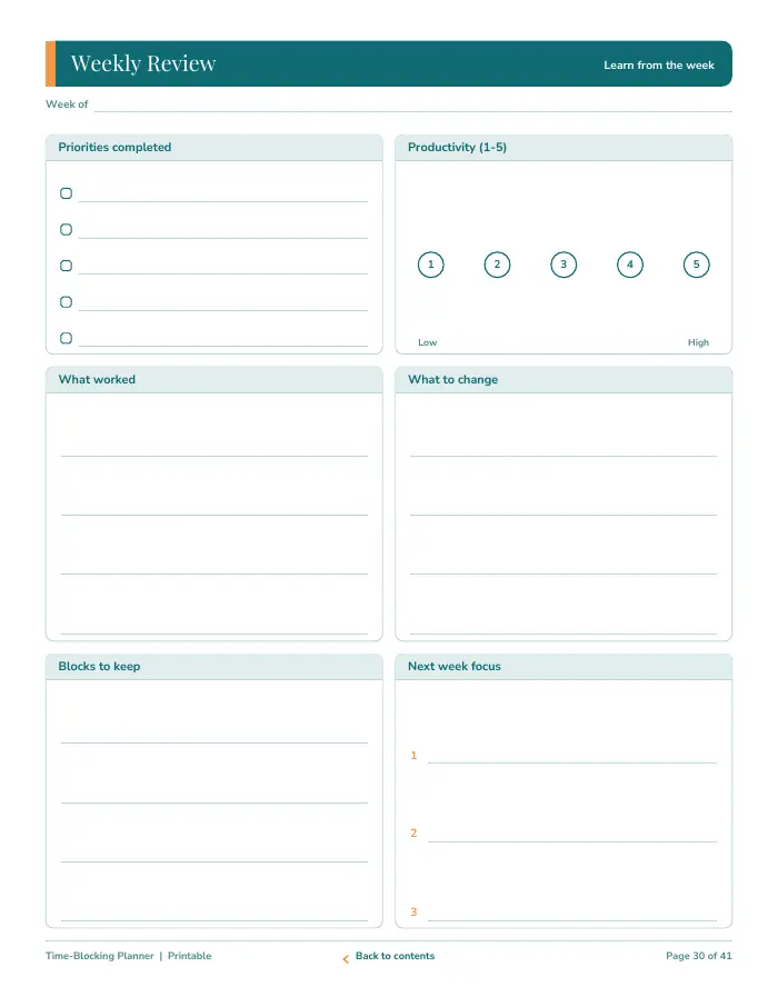 Inside page 3 of Time-Blocking Planner