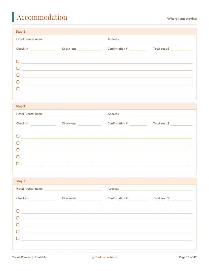 Inside page 1 of Travel Planner