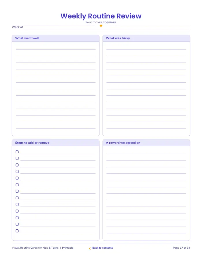 Inside page 2 of Visual Routine Cards for Kids & Teens