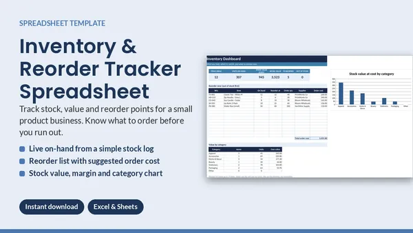 Cover of Small-Business Inventory & Reorder Tracker - Excel & Sheets